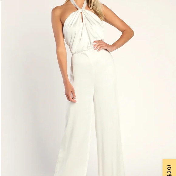 Lulus Adoring Angel Ivory Satin Wide Leg Jumpsuit - Picture 2 of 2